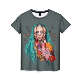 Женская футболка 3D с принтом BILLIE EILISH в Кировске, 100% полиэфир ( синтетическое хлопкоподобное полотно) | прямой крой, круглый вырез горловины, длина до линии бедер | ayelish | bad guy | bellyache | bilie eilish | bilie elish | billie | billie eilish | eilish | electronic | elish | music | били айлиш | билли айлиш | эйлиш | элиш