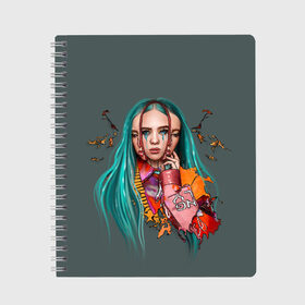 Тетрадь с принтом BILLIE EILISH в Кировске, 100% бумага | 48 листов, плотность листов — 60 г/м2, плотность картонной обложки — 250 г/м2. Листы скреплены сбоку удобной пружинной спиралью. Уголки страниц и обложки скругленные. Цвет линий — светло-серый
 | ayelish | bad guy | bellyache | bilie eilish | bilie elish | billie | billie eilish | eilish | electronic | elish | music | били айлиш | билли айлиш | эйлиш | элиш