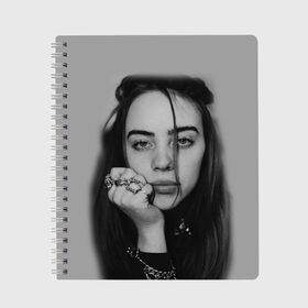 Тетрадь с принтом BILLIE EILISH в Кировске, 100% бумага | 48 листов, плотность листов — 60 г/м2, плотность картонной обложки — 250 г/м2. Листы скреплены сбоку удобной пружинной спиралью. Уголки страниц и обложки скругленные. Цвет линий — светло-серый
 | ayelish | bad guy | bellyache | bilie eilish | bilie elish | billie | billie eilish | eilish | electronic | elish | music | били айлиш | билли айлиш | эйлиш | элиш