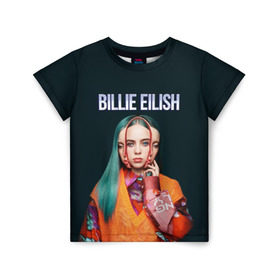 Детская футболка 3D с принтом BILLIE EILISH в Кировске, 100% гипоаллергенный полиэфир | прямой крой, круглый вырез горловины, длина до линии бедер, чуть спущенное плечо, ткань немного тянется | ayelish | bad guy | bellyache | bilie eilish | bilie elish | billie | billie eilish | eilish | electronic | elish | music | били айлиш | билли айлиш | эйлиш | элиш