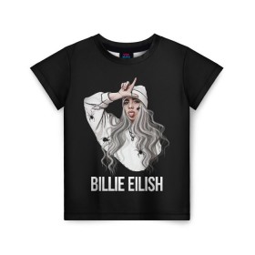 Детская футболка 3D с принтом BILLIE EILISH в Кировске, 100% гипоаллергенный полиэфир | прямой крой, круглый вырез горловины, длина до линии бедер, чуть спущенное плечо, ткань немного тянется | Тематика изображения на принте: ayelish | bad guy | bellyache | bilie eilish | bilie elish | billie | billie eilish | eilish | electronic | elish | music | били айлиш | билли айлиш | эйлиш | элиш