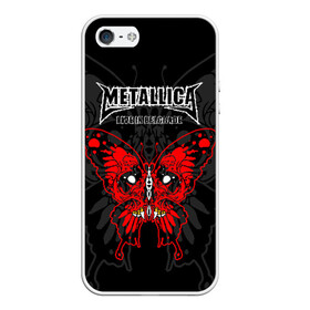 Чехол для iPhone 5/5S матовый с принтом Metallica в Кировске, Силикон | Область печати: задняя сторона чехла, без боковых панелей | american | butterfly | devil | fangs | james hetfield | kirk hammett | metal band | metallica | music | mystic | red | rock | skull | vampire | американская | бабочка | вампир | джеймс хетфилд | дьявол | кирк хэмметт | клыки | красная | ларс ульрих | мета