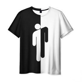 Мужская футболка 3D с принтом BILLIE EILISH в Кировске, 100% полиэфир | прямой крой, круглый вырез горловины, длина до линии бедер | Тематика изображения на принте: be | billie | billie eilish | билли | билли айлиш