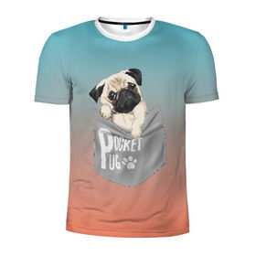 Мужская футболка 3D спортивная с принтом Карманный мопс в Кировске, 100% полиэстер с улучшенными характеристиками | приталенный силуэт, круглая горловина, широкие плечи, сужается к линии бедра | pug | карман | карманный мопс | малыш | милый | мопс | пес | песик | собака | собачка