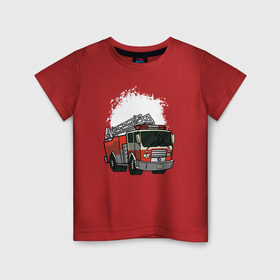 Детская футболка хлопок с принтом Пожарная Машина в Кировске, 100% хлопок | круглый вырез горловины, полуприлегающий силуэт, длина до линии бедер | огонь | пожар | пожарная | пожарная охрана | пожарник | пожарный