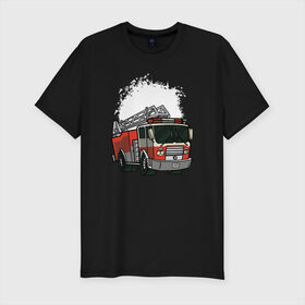 Мужская футболка премиум с принтом Пожарная Машина в Кировске, 92% хлопок, 8% лайкра | приталенный силуэт, круглый вырез ворота, длина до линии бедра, короткий рукав | огонь | пожар | пожарная | пожарная охрана | пожарник | пожарный