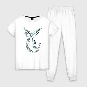 Женская пижама хлопок с принтом Крокодил в Кировске, 100% хлопок | брюки и футболка прямого кроя, без карманов, на брюках мягкая резинка на поясе и по низу штанин | забавный | крокодил | рисунок