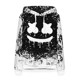 Женская толстовка 3D с принтом MARSHMELLO MELT в Кировске, 100% полиэстер  | двухслойный капюшон со шнурком для регулировки, мягкие манжеты на рукавах и по низу толстовки, спереди карман-кенгуру с мягким внутренним слоем. | america | dj | marshmello | usa | америка | брызги | краски | маршмелло