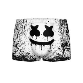 Мужские трусы 3D с принтом MARSHMELLO MELT в Кировске, 50% хлопок, 50% полиэстер | классическая посадка, на поясе мягкая тканевая резинка | Тематика изображения на принте: america | dj | marshmello | usa | америка | брызги | краски | маршмелло