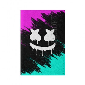 Обложка для паспорта матовая кожа с принтом MARSHMELLO MELT в Кировске, натуральная матовая кожа | размер 19,3 х 13,7 см; прозрачные пластиковые крепления | Тематика изображения на принте: america | dj | marshmello | usa | америка | брызги | краски | маршмелло