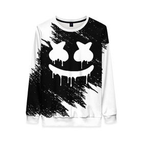 Женский свитшот 3D с принтом MARSHMELLO MELT в Кировске, 100% полиэстер с мягким внутренним слоем | круглый вырез горловины, мягкая резинка на манжетах и поясе, свободная посадка по фигуре | america | dj | marshmello | usa | америка | брызги | краски | маршмелло