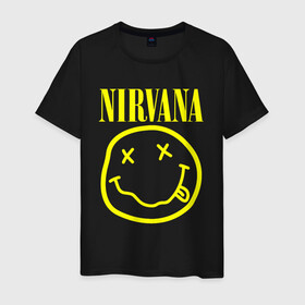 Мужская футболка хлопок с принтом NIRVANA в Кировске, 100% хлопок | прямой крой, круглый вырез горловины, длина до линии бедер, слегка спущенное плечо. | nirvana | smile | курт кобейн | нирвана | смайл