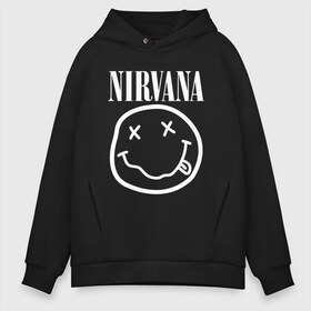 Мужское худи Oversize хлопок с принтом NIRVANA в Кировске, френч-терри — 70% хлопок, 30% полиэстер. Мягкий теплый начес внутри —100% хлопок | боковые карманы, эластичные манжеты и нижняя кромка, капюшон на магнитной кнопке | nirvana | smile | курт кобейн | нирвана | смайл