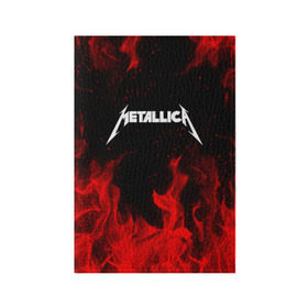 Обложка для паспорта матовая кожа с принтом METALLICA (НА СПИНЕ) в Кировске, натуральная матовая кожа | размер 19,3 х 13,7 см; прозрачные пластиковые крепления | Тематика изображения на принте: fire | flame | metallica | металлика | огонь | пламя