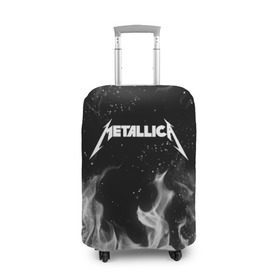 Чехол для чемодана 3D с принтом METALLICA (НА СПИНЕ) в Кировске, 86% полиэфир, 14% спандекс | двустороннее нанесение принта, прорези для ручек и колес | Тематика изображения на принте: fire | flame | metallica | металлика | огонь | пламя