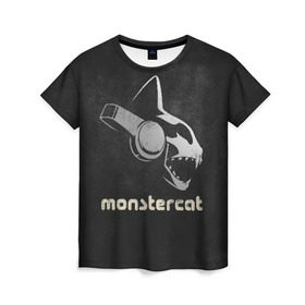 Женская футболка 3D с принтом Monstercat в Кировске, 100% полиэфир ( синтетическое хлопкоподобное полотно) | прямой крой, круглый вырез горловины, длина до линии бедер | monstercat | клуб | клубная музыка | кот | котенок | кошка | лейбл | монстар | монстар кет | монстер | музыка | танцевальная музыка | электронная | электронная музыка