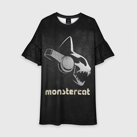 Детское платье 3D с принтом Monstercat в Кировске, 100% полиэстер | прямой силуэт, чуть расширенный к низу. Круглая горловина, на рукавах — воланы | monstercat | клуб | клубная музыка | кот | котенок | кошка | лейбл | монстар | монстар кет | монстер | музыка | танцевальная музыка | электронная | электронная музыка