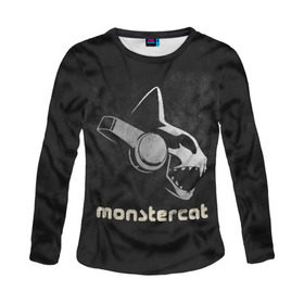 Женский лонгслив 3D с принтом Monstercat в Кировске, 100% полиэстер | длинные рукава, круглый вырез горловины, полуприлегающий силуэт | monstercat | клуб | клубная музыка | кот | котенок | кошка | лейбл | монстар | монстар кет | монстер | музыка | танцевальная музыка | электронная | электронная музыка