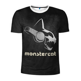 Мужская футболка 3D спортивная с принтом Monstercat в Кировске, 100% полиэстер с улучшенными характеристиками | приталенный силуэт, круглая горловина, широкие плечи, сужается к линии бедра | monstercat | клуб | клубная музыка | кот | котенок | кошка | лейбл | монстар | монстар кет | монстер | музыка | танцевальная музыка | электронная | электронная музыка