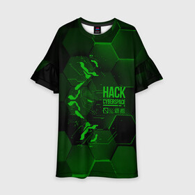 Детское платье 3D с принтом Hack Cyberspace в Кировске, 100% полиэстер | прямой силуэт, чуть расширенный к низу. Круглая горловина, на рукавах — воланы | cyberpunk | hack | hack cyberspace | hacker | абстракция | взлом | микросхема | минимализм | программер | программист | сеть | хакер
