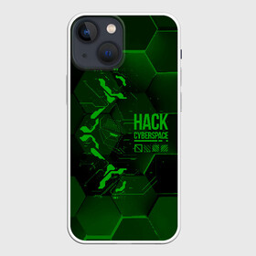 Чехол для iPhone 13 mini с принтом Hack Cyberspace в Кировске,  |  | cyberpunk | hack | hack cyberspace | hacker | абстракция | взлом | микросхема | минимализм | программер | программист | сеть | хакер