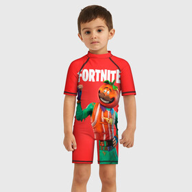 Детский купальный костюм 3D с принтом Fortnite (Tomato) в Кировске, Полиэстер 85%, Спандекс 15% | застежка на молнии на спине | Тематика изображения на принте: fortnite | game | like | mem | skin | skins | tomato | помидор | скин | томат | форнайн | форнайт | фортнайн | фортнайт