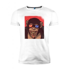 Мужская футболка премиум с принтом Обезьяна 3D в Кировске, 92% хлопок, 8% лайкра | приталенный силуэт, круглый вырез ворота, длина до линии бедра, короткий рукав | 3d | 3д | monkey | горилла | гориллы | кинотеатр | обезьяна | обезьяны