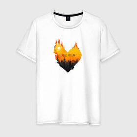 Мужская футболка хлопок с принтом Сердце России в Кировске, 100% хлопок | прямой крой, круглый вырез горловины, длина до линии бедер, слегка спущенное плечо. | пожары в сибири | сибирь | сибирь горит | спасите сибирь