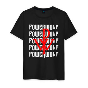 Мужская футболка хлопок с принтом POWERWOLF в Кировске, 100% хлопок | прямой крой, круглый вырез горловины, длина до линии бедер, слегка спущенное плечо. | powerwolf | wolf | метал | пауэр метал. | повервольф | поверфульф | рок | хэви металб