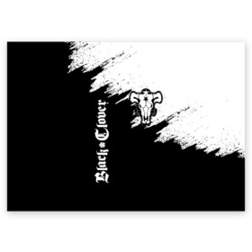 Поздравительная открытка с принтом ЧЁРНЫЙ КЛЕВЕР | BLACK CLOVER в Кировске, 100% бумага | плотность бумаги 280 г/м2, матовая, на обратной стороне линовка и место для марки
 | asta | black bull | black clover | bull | clover | аста | бык | клевер | чёрный бык | чёрный клевер