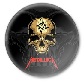 Значок с принтом Metallica в Кировске,  металл | круглая форма, металлическая застежка в виде булавки | Тематика изображения на принте: american | james hetfield | kirk hammett | l | metal band | metallic | metallica | music | robot | rock | scales | sitting | skeleton | skull | throne | американская | джеймс хетфилд | кирк хэмметт | ларс ульрих | логотип | метал группа | металл