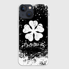 Чехол для iPhone 13 mini с принтом Черный клевер лого в Кировске,  |  | asta | black bull | black clover | bull | clover | аста | бык | клевер | чёрный бык | чёрный клевер