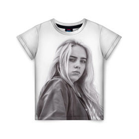 Детская футболка 3D с принтом BILLIE EILISH в Кировске, 100% гипоаллергенный полиэфир | прямой крой, круглый вырез горловины, длина до линии бедер, чуть спущенное плечо, ткань немного тянется | ayelish | bad guy | bellyache | bilie eilish | bilie elish | billie | billie eilish | eilish | electronic | elish | music | били айлиш | билли айлиш | эйлиш | элиш