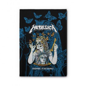 Обложка для автодокументов с принтом Metallica в Кировске, натуральная кожа |  размер 19,9*13 см; внутри 4 больших “конверта” для документов и один маленький отдел — туда идеально встанут права | american | bone | butterflies | death | fly | girl | head | james hetfield | kirk hammett | metal band | metallica | music | plate | rock | skull | statue of liberty | американская | бабочки | голова | девушка | держит | кость | кушает | летают | металлик