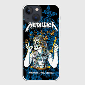 Чехол для iPhone 13 mini с принтом Metallica в Кировске,  |  | american | bone | butterflies | death | fly | girl | head | james hetfield | kirk hammett | metal band | metallica | music | plate | rock | skull | statue of liberty | американская | бабочки | голова | девушка | держит | кость | кушает | летают | металлик