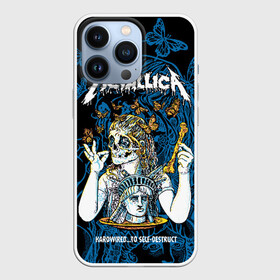 Чехол для iPhone 13 Pro с принтом Metallica в Кировске,  |  | american | bone | butterflies | death | fly | girl | head | james hetfield | kirk hammett | metal band | metallica | music | plate | rock | skull | statue of liberty | американская | бабочки | голова | девушка | держит | кость | кушает | летают | металлик