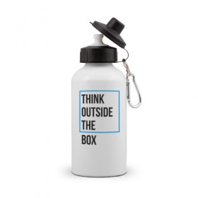Бутылка спортивная с принтом Think outside the box в Кировске, металл | емкость — 500 мл, в комплекте две пластиковые крышки и карабин для крепления | 