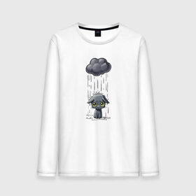 Мужской лонгслив хлопок с принтом Грустный Котик в Кировске, 100% хлопок |  | грустный котик | дождь | котик | облако