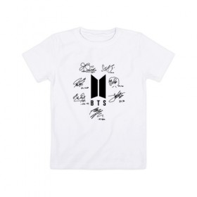 Детская футболка хлопок с принтом BTS АВТОГРАФЫ в Кировске, 100% хлопок | круглый вырез горловины, полуприлегающий силуэт, длина до линии бедер | bangtan boys | bt21 | bts | бтс