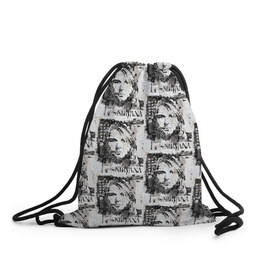 Рюкзак-мешок 3D с принтом Kurt Cobain в Кировске, 100% полиэстер | плотность ткани — 200 г/м2, размер — 35 х 45 см; лямки — толстые шнурки, застежка на шнуровке, без карманов и подкладки | 