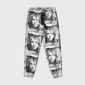 Детские брюки 3D с принтом Kurt Cobain в Кировске, 100% полиэстер | манжеты по низу, эластичный пояс регулируется шнурком, по бокам два кармана без застежек, внутренняя часть кармана из мелкой сетки | Тематика изображения на принте: 
