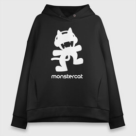 Женское худи Oversize хлопок с принтом MONSTERCAT в Кировске, френч-терри — 70% хлопок, 30% полиэстер. Мягкий теплый начес внутри —100% хлопок | боковые карманы, эластичные манжеты и нижняя кромка, капюшон на магнитной кнопке | cat | monster | monster cat | monstercat | кот | монстеркет