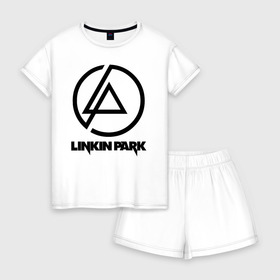 Женская пижама с шортиками хлопок с принтом LINKIN PARK в Кировске, 100% хлопок | футболка прямого кроя, шорты свободные с широкой мягкой резинкой | chester bennington | linkin park | mike shinoda | линкин парк