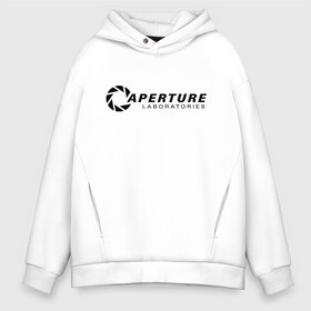 Мужское худи Oversize хлопок с принтом Aperture laboratorie (+ спина) в Кировске, френч-терри — 70% хлопок, 30% полиэстер. Мягкий теплый начес внутри —100% хлопок | боковые карманы, эластичные манжеты и нижняя кромка, капюшон на магнитной кнопке | aperture | chell | half life | головоломка | испытуемый | портал | телепорт | челл