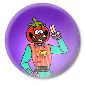 Значок с принтом Tomato в Кировске,  металл | круглая форма, металлическая застежка в виде булавки | epic | fortnite | фортнайт | эпик