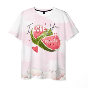 Мужская футболка 3D с принтом I love you very much в Кировске, 100% полиэфир | прямой крой, круглый вырез горловины, длина до линии бедер | Тематика изображения на принте: арбуз | ваниль | влюбленные | лето | люблю тебя | любовь | сердечко | сердце | я люблю