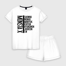 Женская пижама с шортиками хлопок с принтом MONSTA X в Кировске, 100% хлопок | футболка прямого кроя, шорты свободные с широкой мягкой резинкой | i.m. | jooheon | kihyun | minhyuk | monsta x | shownu | wonho | монст х | монста х