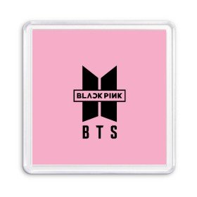 Магнит 55*55 с принтом BTS and BLACKPINK в Кировске, Пластик | Размер: 65*65 мм; Размер печати: 55*55 мм | bangtan boys | black | blackpink | bt21 | bts | k pop | pink | rose | блек пинк | блекпинк | блэк пинк | блэкпинк | бтс