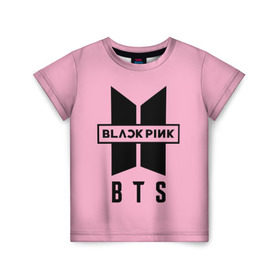 Детская футболка 3D с принтом BTS and BLACKPINK в Кировске, 100% гипоаллергенный полиэфир | прямой крой, круглый вырез горловины, длина до линии бедер, чуть спущенное плечо, ткань немного тянется | bangtan boys | black | blackpink | bt21 | bts | k pop | pink | rose | блек пинк | блекпинк | блэк пинк | блэкпинк | бтс