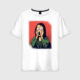 Женская футболка хлопок Oversize с принтом Мона Лиза в Кировске, 100% хлопок | свободный крой, круглый ворот, спущенный рукав, длина до линии бедер
 | fear | halloween | mona lisa | мона лиза | ужас | хеллоуин | хэллоуин
